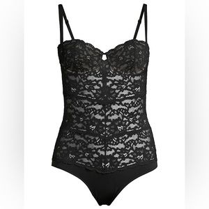 Fleur du Mal Charlotte Lace Balconette Bodysuit in Black Size Large